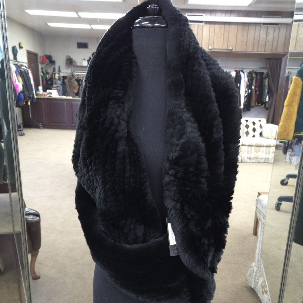 Large Black Rex Rabbit Fur Infinity Scarf
